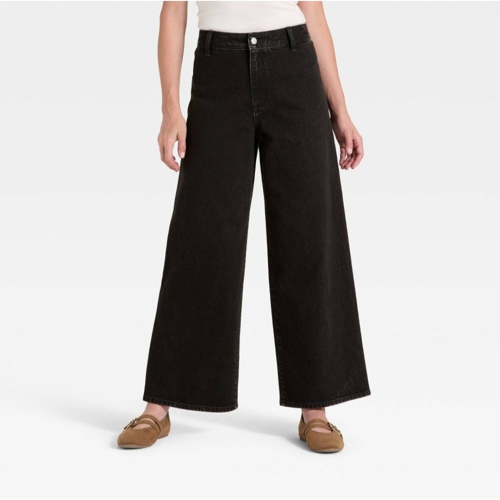 Universal Thread Sailor Wide Leg Jeans Women's 6 Black High Rise Stretch